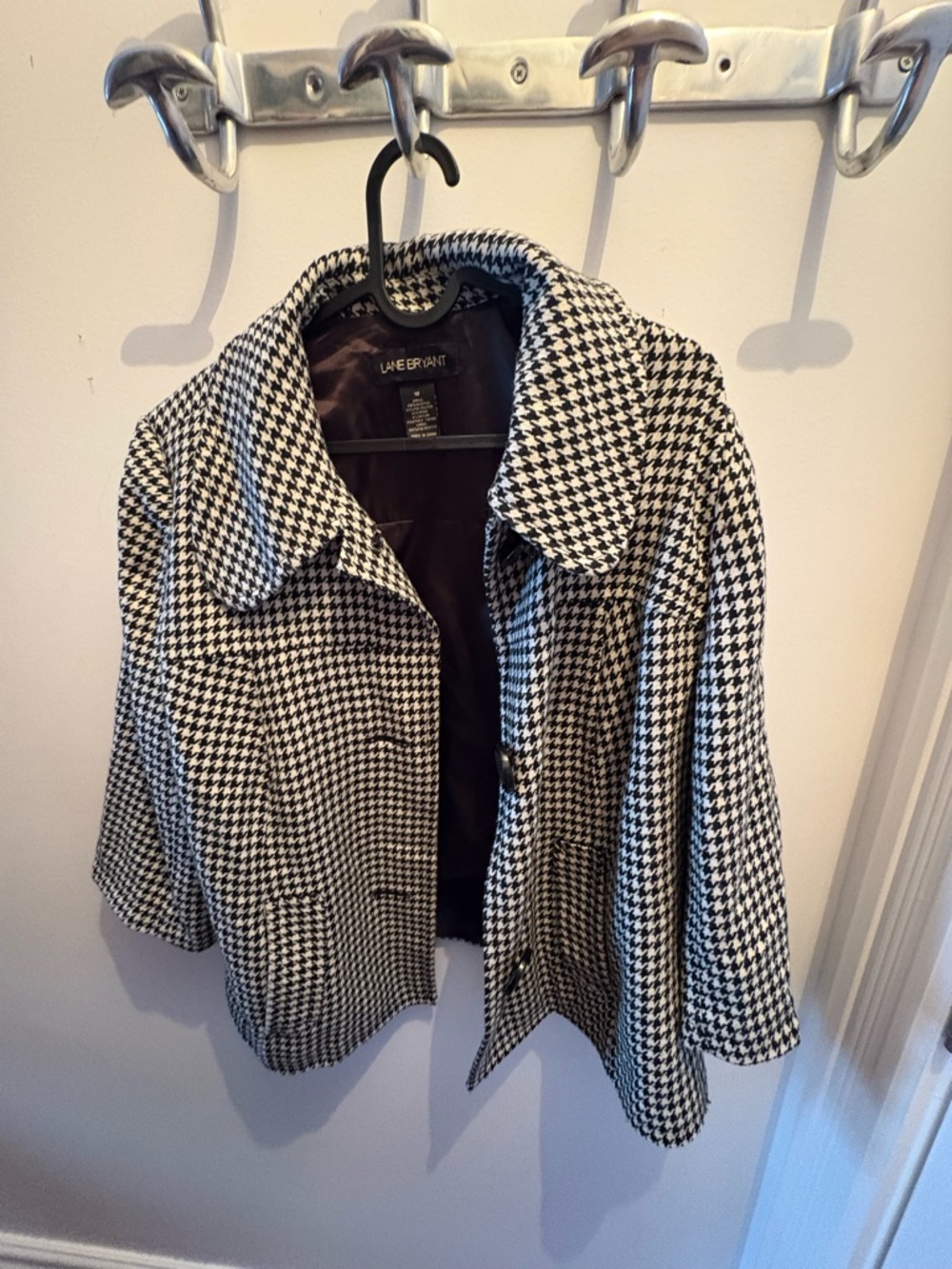 Lane Bryant Black & White Houndstooth Pea Coat